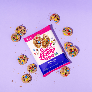 Package of Sweet Loren's Monster Cookie Dough with colorful candies on a white background View 2