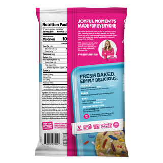 Back of Sweet Loren's Birthday Cake Cookie Dough package with nutrition facts