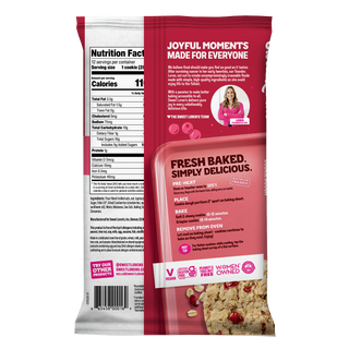 Back of Sweet Loren's Oatmeal Cranberry Cookie Dough package with nutrition facts