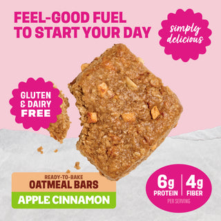 Sweet Loren's Apple Cinnamon Oatmeal Bars with callouts highlighting more product benefits