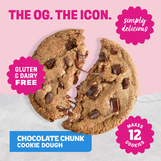 Sweet Loren's Chocolate Chunk Cookie Dough with callouts highlighting more product benefits