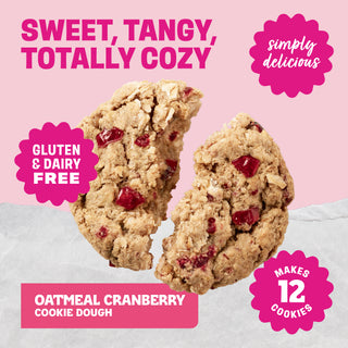 Sweet Loren's Oatmeal Cranberry Cookie Dough with callouts highlighting more product benefits