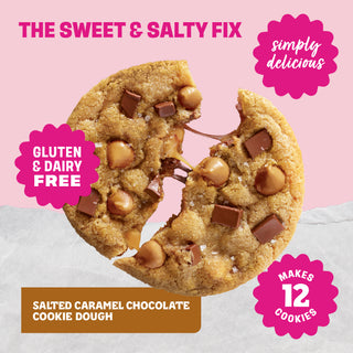 Sweet Loren's Salted Caramel Chocolate Cookie Dough with callouts highlighting more product benefits