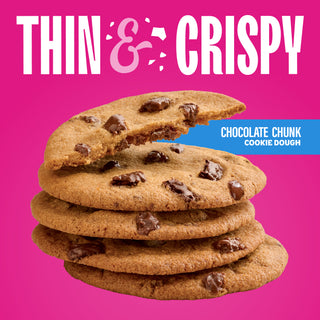 Stack of baked Sweet Loren's Thin & Crispy Chocolate Chunk cookies